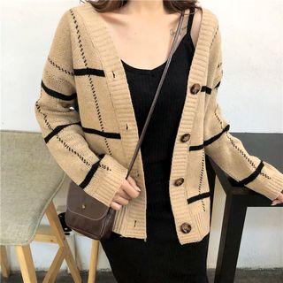 Striped Cardigan / Sleeveless Plain Dress