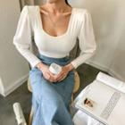 Square-neck Pull-sleeve Top Ivory - One Size