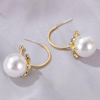 Rhinestone Bee Faux Pearl Dangle Earring 1 Pair - 01 - 6078 - Gold - One Size