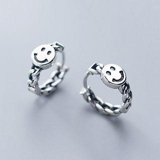 925 Sterling Silver Smiley Hoop Earring 1 Pair - Huggy Earring - One Size