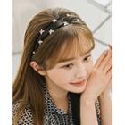Rhinestone-butterfly Double-strand Hair Band Black - One Size