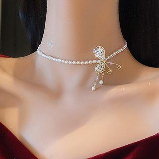 Bow Faux Pearl Choker White - One Size