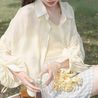 Drawstring Drop-shoulder Shirt