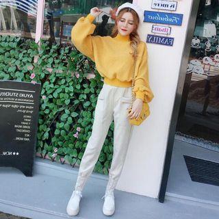 Cropped Faux Shearling Sweatshirt / Slim-fit Pants / Set