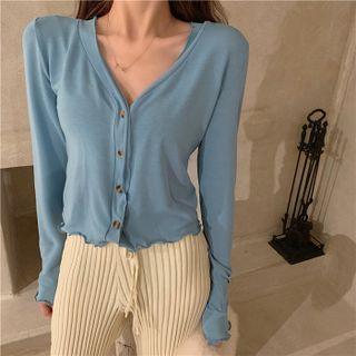V-neck Button-up Lettuce-edge Top