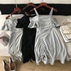 Short-sleeve Cold Shoulder Drawcord A-line Dress