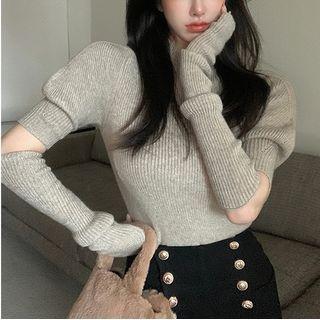 Details Short-sleeve Slim Knit Top With Gloves