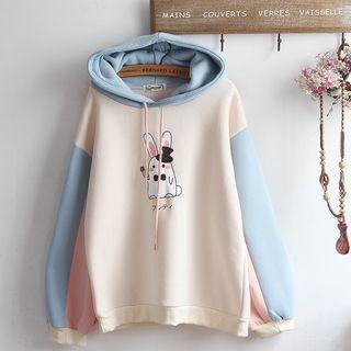 Rabbit Print Hoodie Almond - One Size