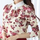 Long-sleeve Floral Print Lace Blouse