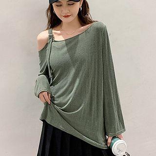 Long-sleeve Cold Shoulder Ribbed Knit Top