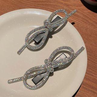 Rhinestone Bow Hair Clip 1 Pc - Silver & Black - One Size
