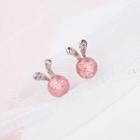 925 Sterling Silver Rabbit Bead Earring Pink Stone - Silver - One Size