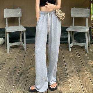 Elastic-waist Straight Wide Leg Pants
