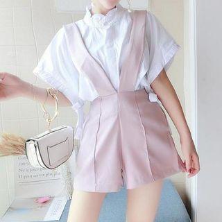 Set: Short-sleeve Blouse + Suspender Shorts