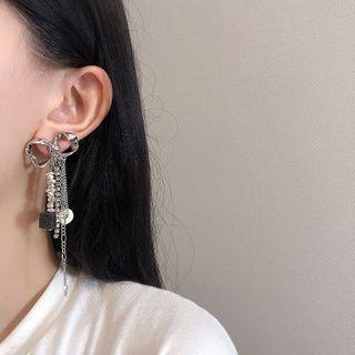 Bow Alloy Fringed Earring Stud Earring - 1 Pair - Silver Stud - Silver - One Size