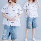 Print Round-neck Short-sleeve Shirt White - L