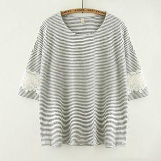 Crochet Trim Striped Short Sleeve T-shirt