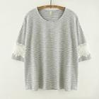 Crochet Trim Striped Short Sleeve T-shirt