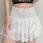 High-waist Ruffled-trim Lace Layered Mini Skirt