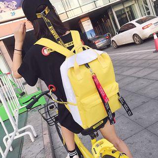 Lettering Strap Two Tone Canvas Backpack