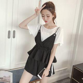 Set: Mock Two-piece Short-sleeve Top + Shorts