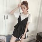 Set: Mock Two-piece Short-sleeve Top + Shorts