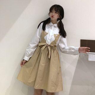 Long-sleeve Cat Print A-line Dress