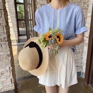 Frilled-sleeve Lace-trim Top