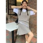 V-neck Cable-knit Vest / A-line Knit Skirt