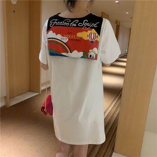 Printed Collar Short-sleeve Dress