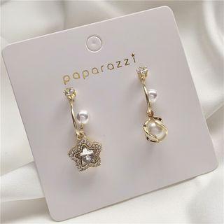 Non-matching Faux Pearl Drop Earring 1 Pair - Asymmetric - Gold - One Size