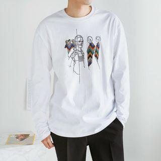 Plus Size Printed Illustration Sweatshirt