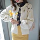 Balloon-sleeve Floral Embroidery Cardigan