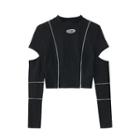 Long-sleeve Contrast Trim Cutout T-shirt Black - One Size