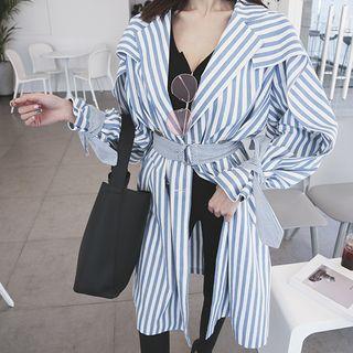 Capelet Stripe Trench Coat With Belt