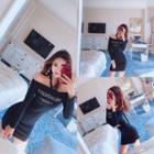 Long-sleeve Lettering Cold-shoulder Minidress