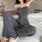High Waist Wide Leg Dress Pants / Strapless Top