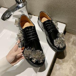Metallic Flower Accent Faux Leather Lace-up Shoes
