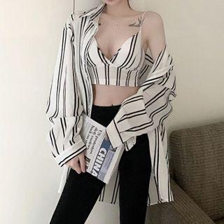 Striped Loose-fit Blouse / Striped Cropped Sleeveless Top