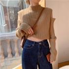 Mock-turtleneck Cut-out Cropped Sweater