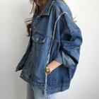 Fringe-trim Oversized Denim Jacket