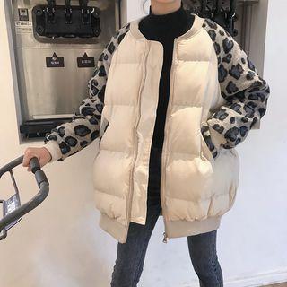 Leopard Print Panel Padded Baseball Jacket