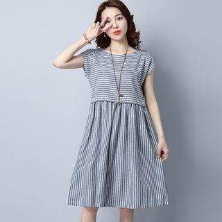 Striped Cap Sleeve A-line Dress