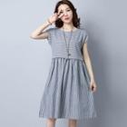 Striped Cap Sleeve A-line Dress