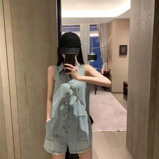 Sleeveless Wide Leg Denim Romper