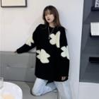 Color Block Long-sleeve Loose-fit Sweater Black - One Size