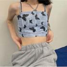 Butterfly Print Cropped Camisole Top Gray - One Size