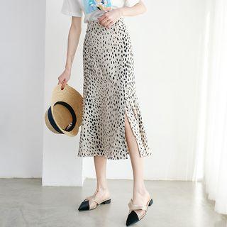 Leopard Print Slit-hem Skirt