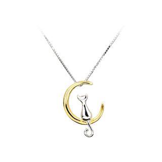 Sweet Golden Moon Cat Pendant With Necklace