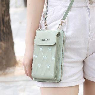Butterfly Embroidered Faux Leather Crossbody Bag